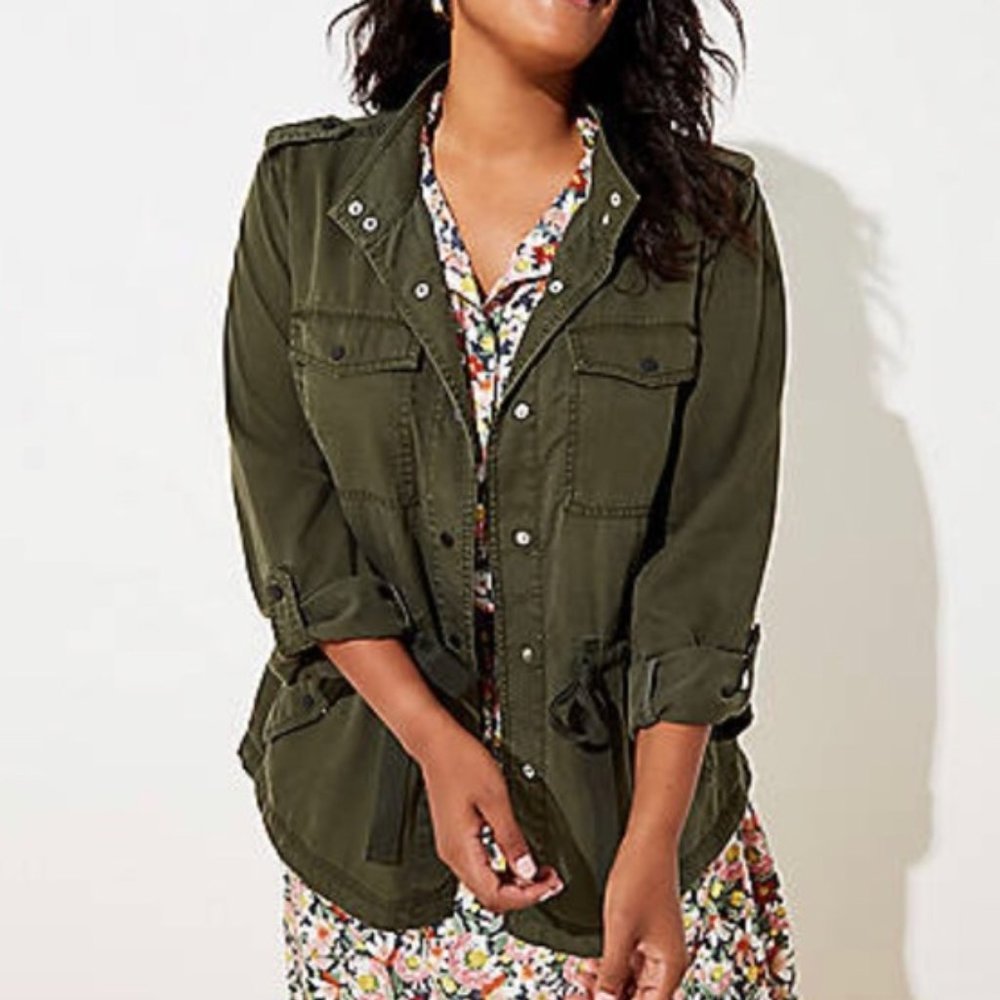 Loft Green Utility Jacket Lightweight Coat Pockets Drawstring Preppy Casual S